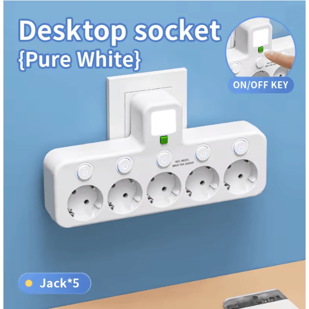EU Multi Socket Wall Plug Adapter Four Way Power Socket Space Saving Design 6