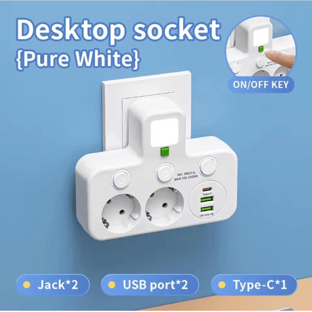 EU Multi Socket Wall Plug Adapter Four Way Power Socket Space Saving Design 8