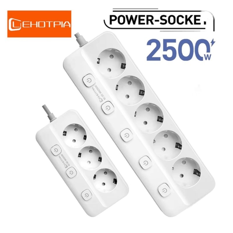 EU Power Strip With Independent Switches Multi Socket Extension Adapter 0