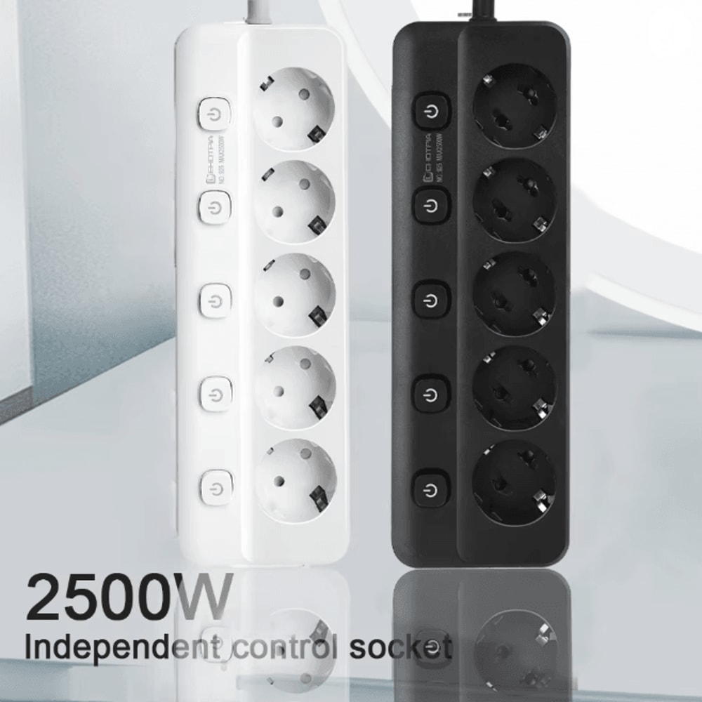 EU Power Strip With Independent Switches Multi Socket Extension Adapter 1