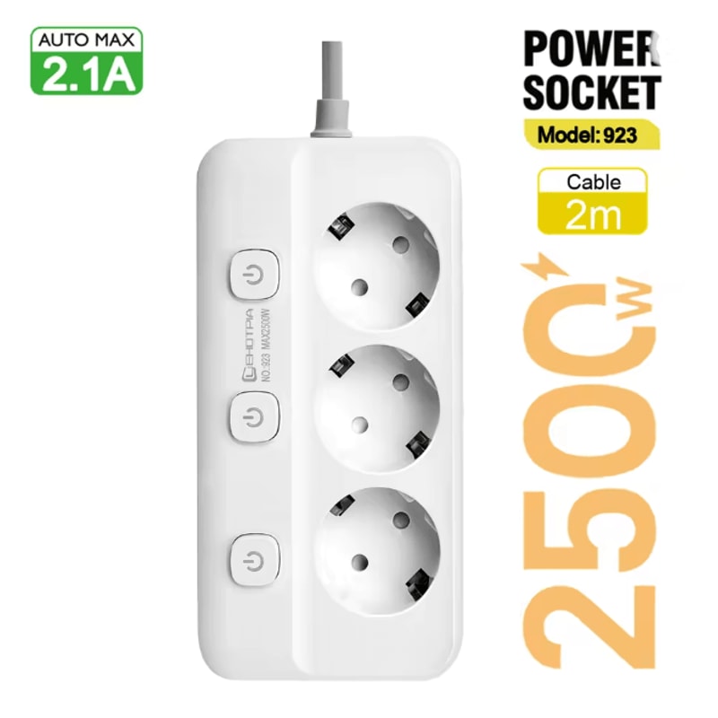 EU Power Strip With Independent Switches Multi Socket Extension Adapter 4
