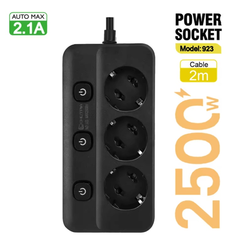 EU Power Strip With Independent Switches Multi Socket Extension Adapter 5