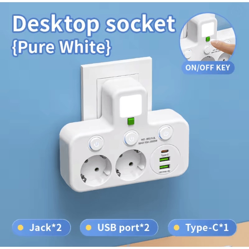EU Power Strip Wall Socket With USB Charger Independent Switch Adapter 4