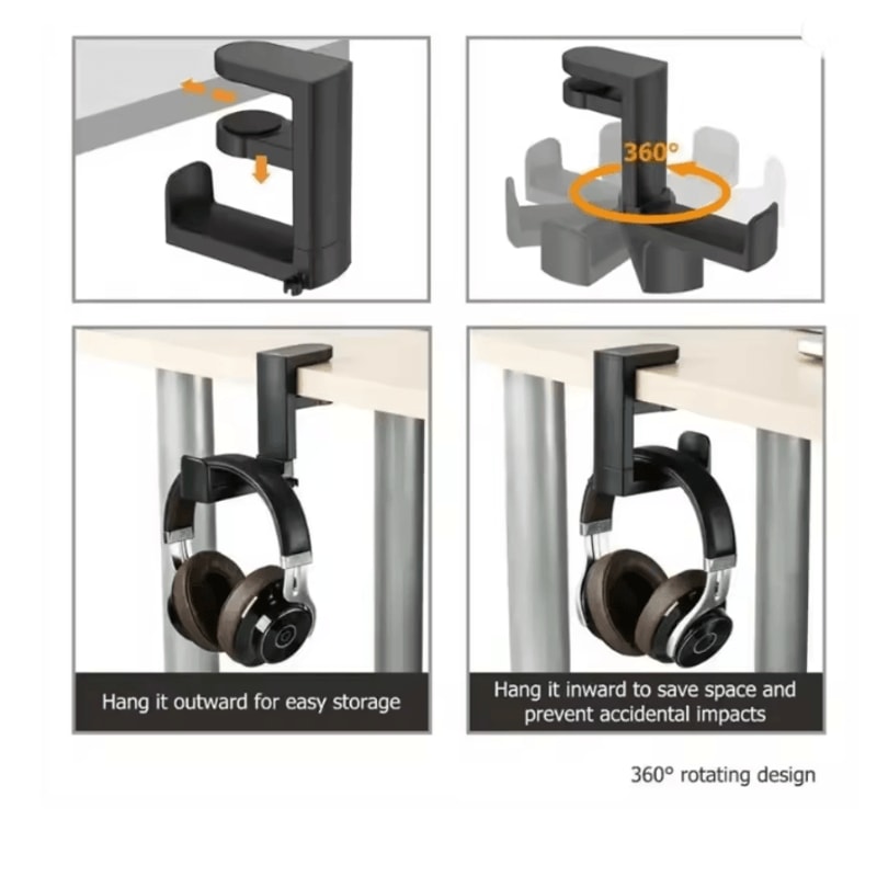 360 Degree Rotating Desk Clip Headphone Stand Adjustable Gaming Headset Hook 2