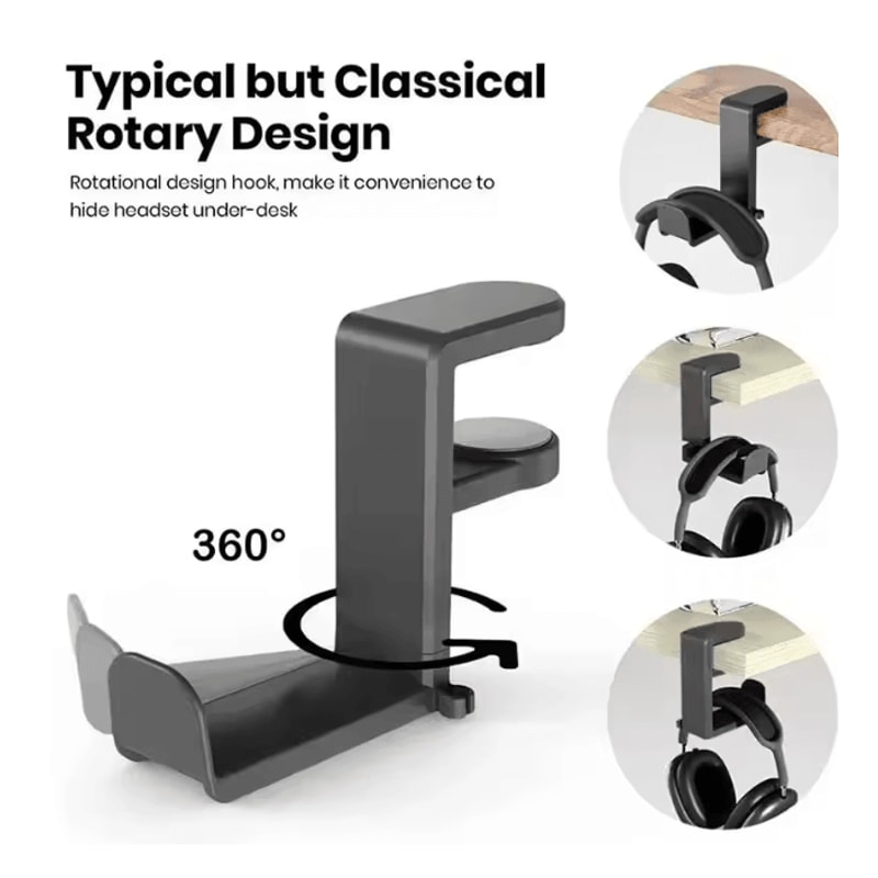360 Degree Rotating Desk Clip Headphone Holder No Punch Headset Stand 0