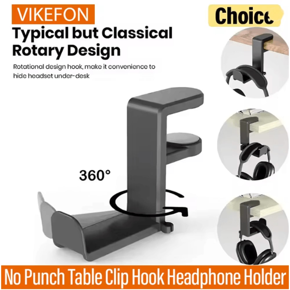 VIKEFON Desk Clip Headphone Holder 360 Degree Rotating No Punch Organizer 0