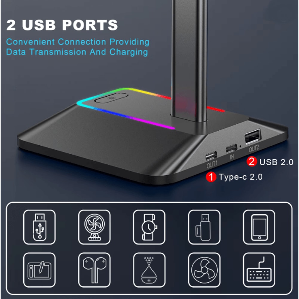 New Bee Z8 RGB Gaming Headset Stand With USB Ports Desk Headphone Holder 2