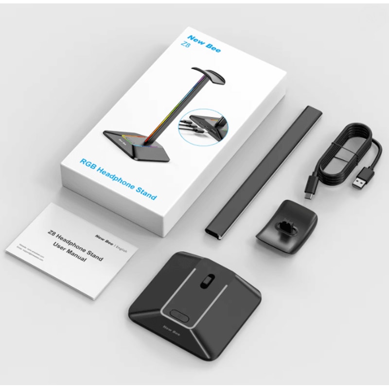 New Bee Z8 RGB Gaming Headset Stand With USB Ports Desk Headphone Holder 3