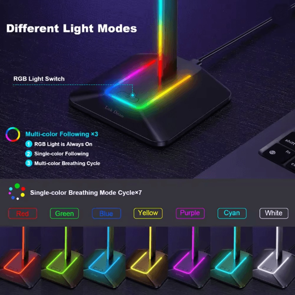 New Bee Z8 RGB Gaming Headset Stand With USB Ports Desk Headphone Holder 1