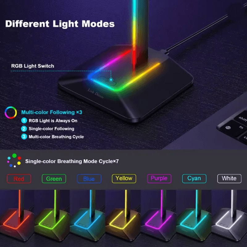 New Bee Z8 RGB Gaming Headset Stand With USB Ports Desk Headphone Holder 1