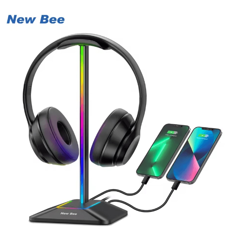 New Bee Z8 RGB Gaming Headset Stand With USB Ports Desk Headphone Holder 0