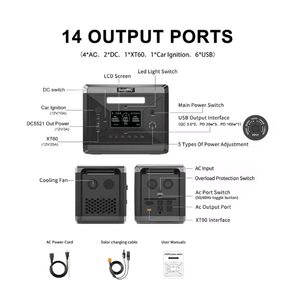 Solarplay Portable Power Station 2160Wh High Capacity Solar Generator 2400W 1