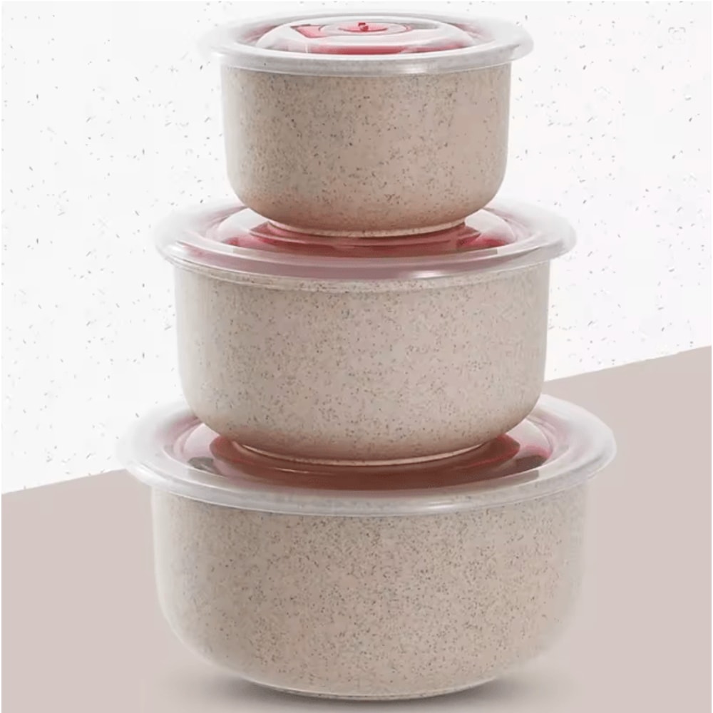 Wheat Straw Food Storage Bowls With Lids Microwave Safe 3 Piece Set 7