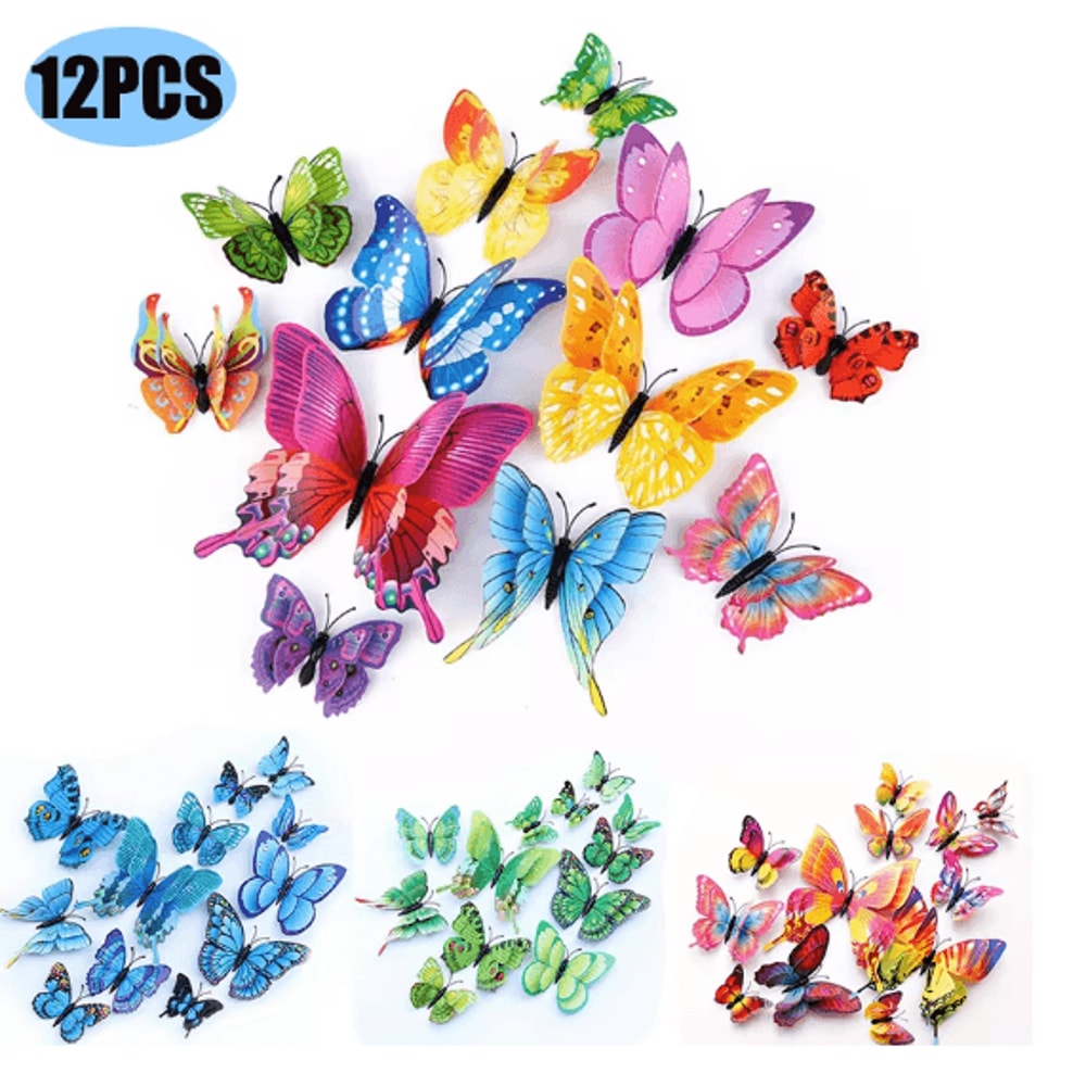 12PCS 3D Butterfly Wall Stickers Double Layer Decorative Wall Art Set 0