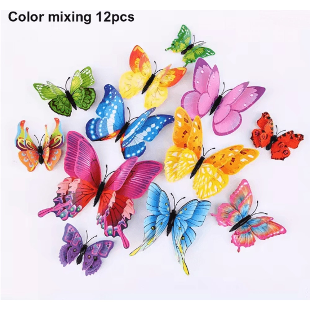 12PCS 3D Butterfly Wall Stickers Double Layer Decorative Wall Art Set 2