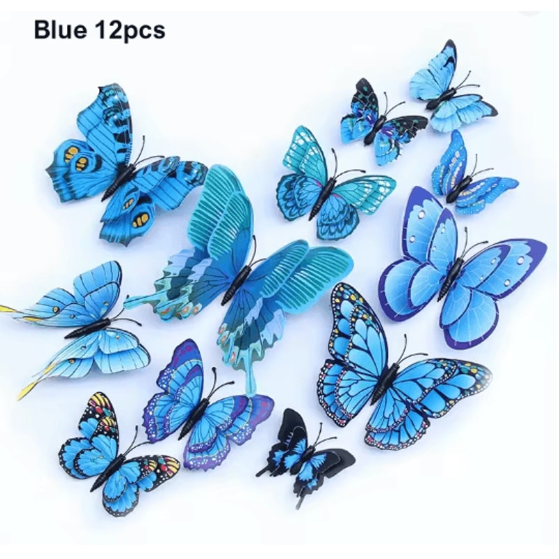 12PCS 3D Butterfly Wall Stickers Double Layer Decorative Wall Art Set 3