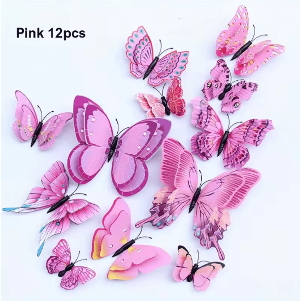 12PCS 3D Butterfly Wall Stickers Double Layer Decorative Wall Art Set 5