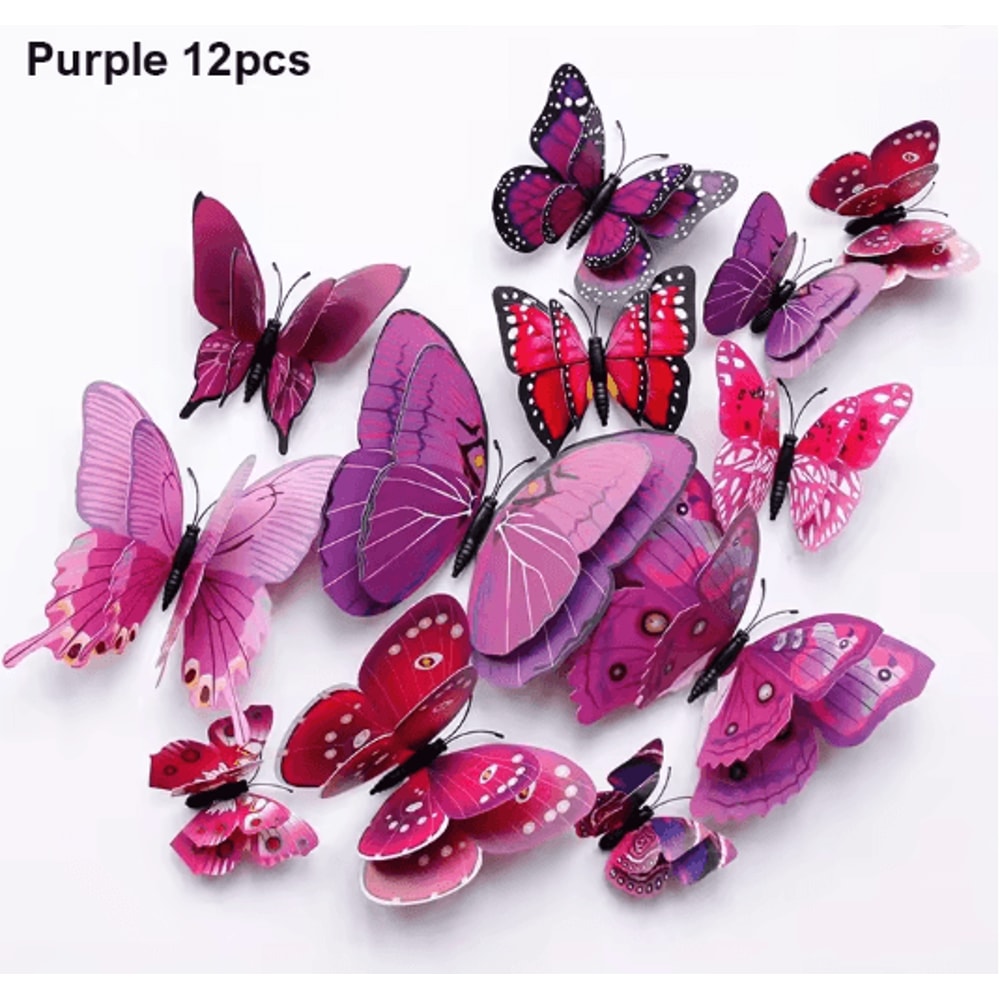 12PCS 3D Butterfly Wall Stickers Double Layer Decorative Wall Art Set 6