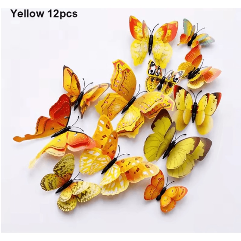 12PCS 3D Butterfly Wall Stickers Double Layer Decorative Wall Art Set 7
