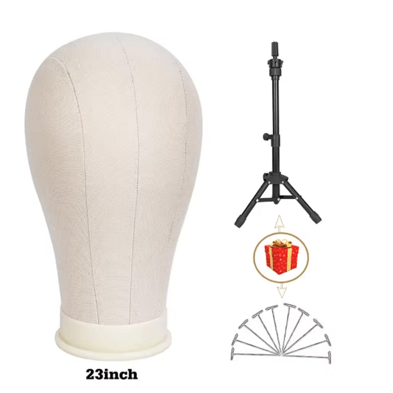 Canvas Wig Head Mannequin With Stand For Wig Making And Display 5