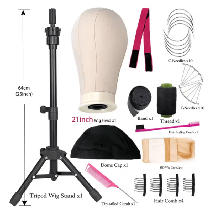 Canvas Wig Head Mannequin With Stand For Wig Making And Display 8