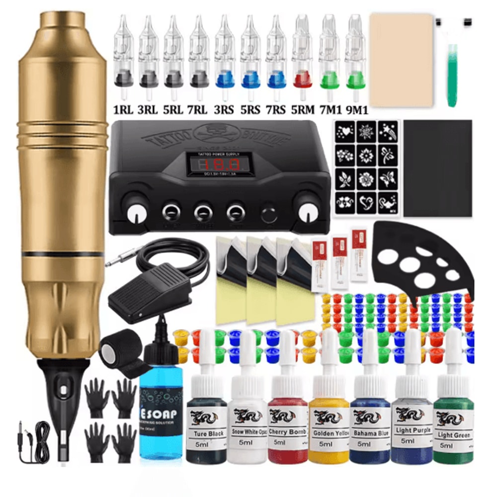 Complete Tattoo Pen Machine Kit Rotary Cartridge Tattoo Starter Set 0