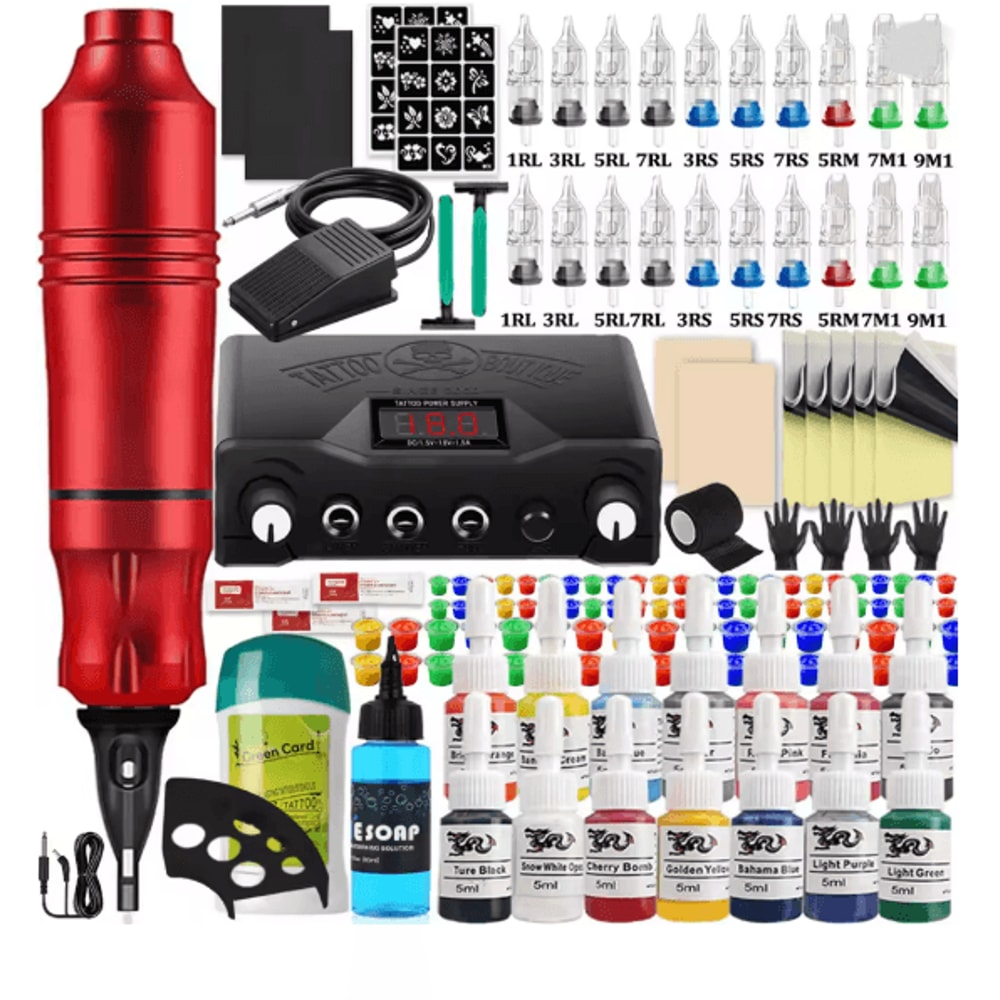 Complete Tattoo Pen Machine Kit Rotary Cartridge Tattoo Starter Set 5
