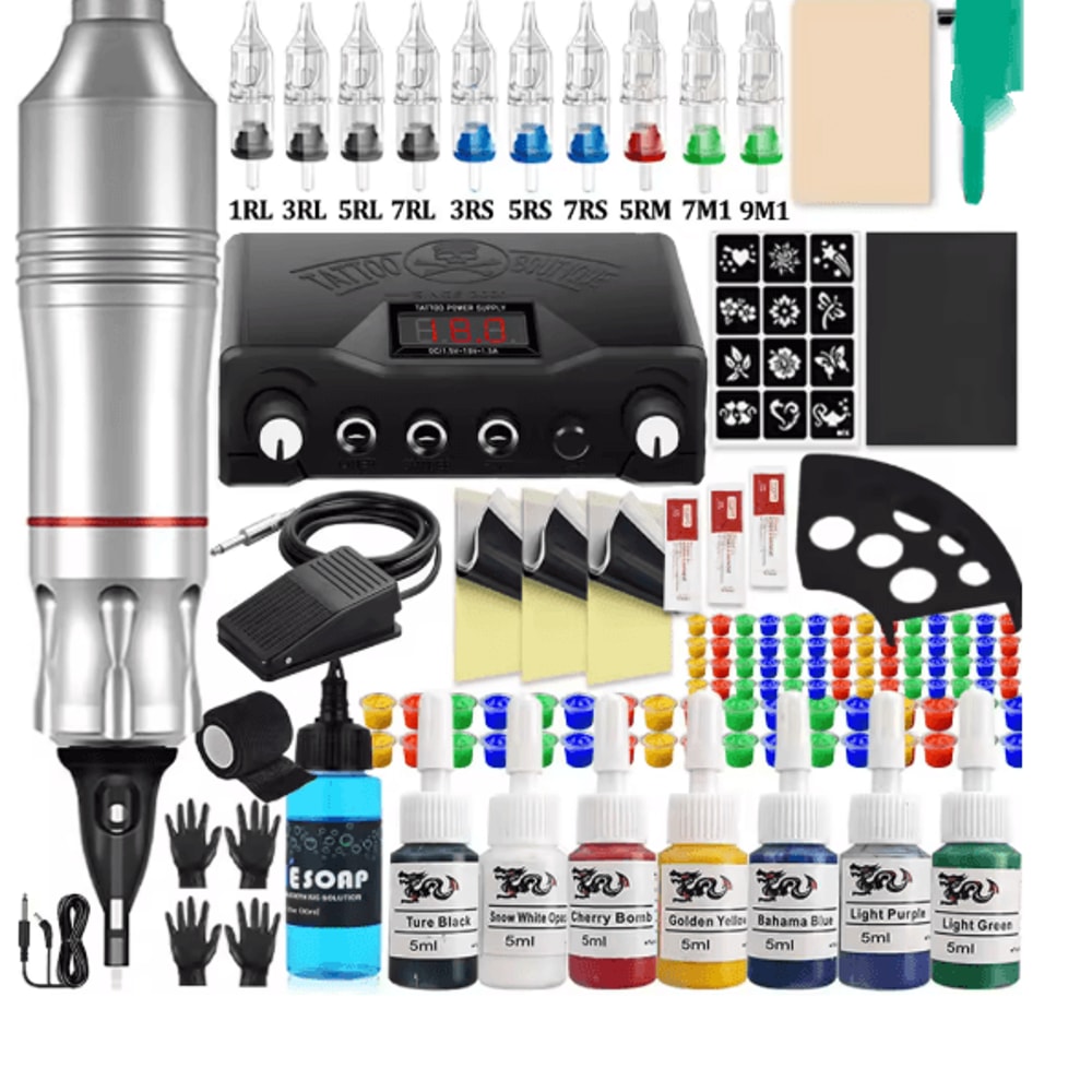 Complete Tattoo Pen Machine Kit Rotary Cartridge Tattoo Starter Set 10
