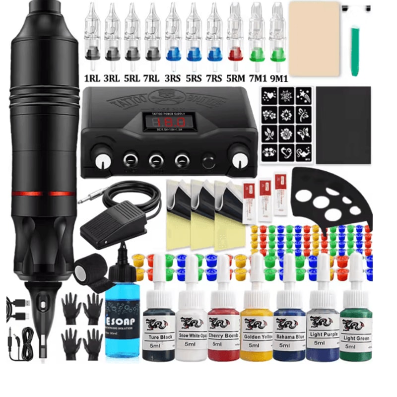 Complete Tattoo Pen Machine Kit Rotary Cartridge Tattoo Starter Set 6