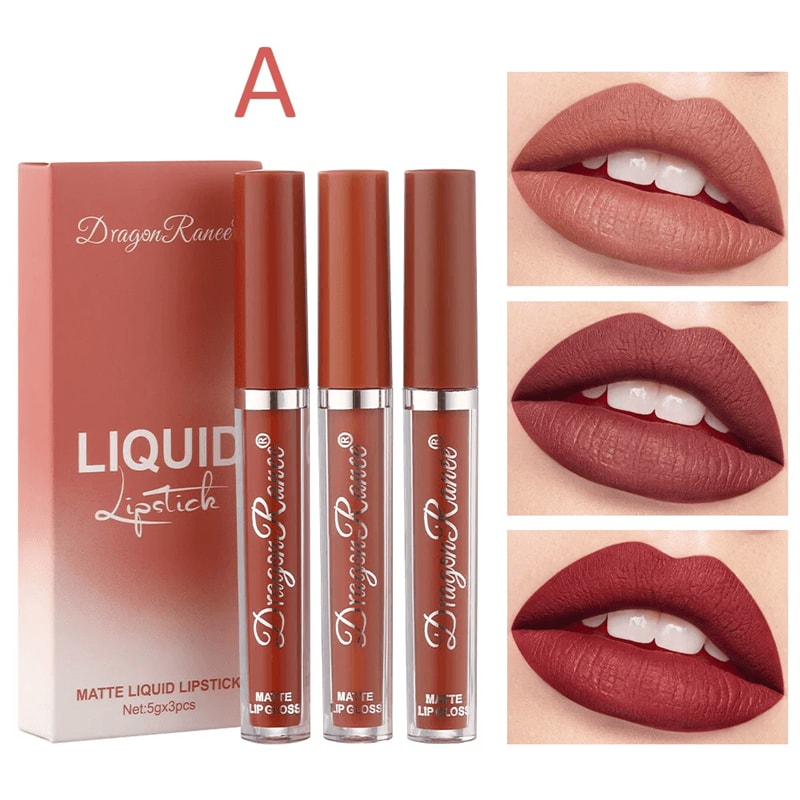 3 Piece Long Lasting Liquid Lipstick Set Matte Waterproof Finish 3