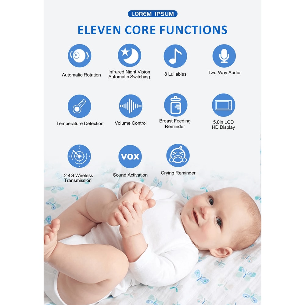 5 Inch Video Baby Monitor With Camera And Temperature Sensor 1