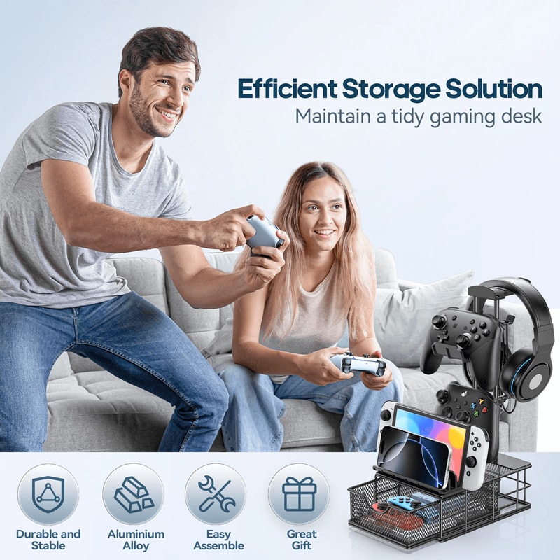 Gaming Headphone Stand With Drawer And Controller Holder For Desk 1