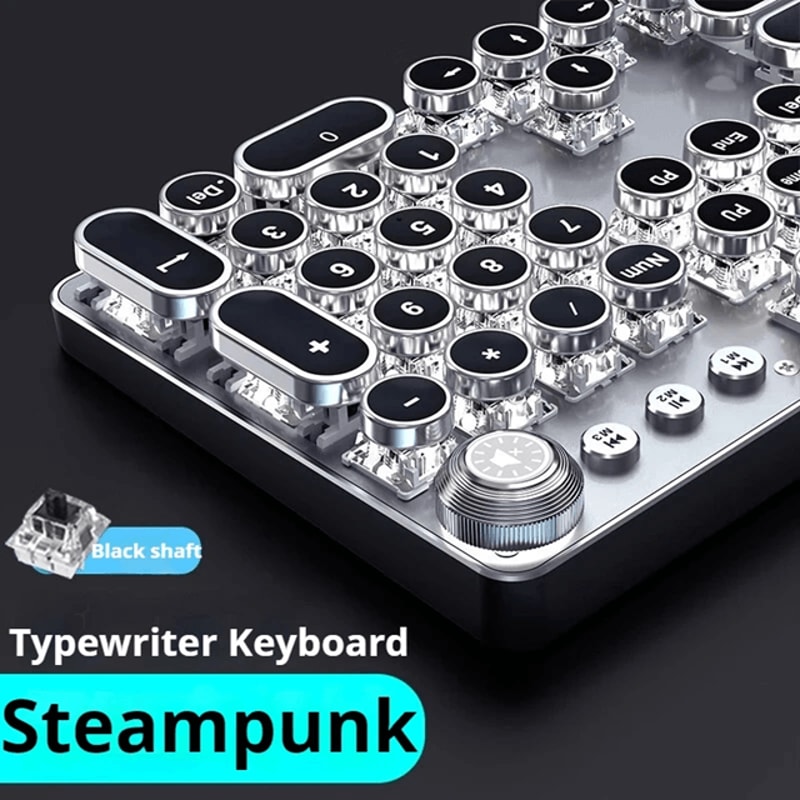 EWEADN Retro Typewriter Mechanical Gaming Keyboard All Metal 104 Key USB Wired 0