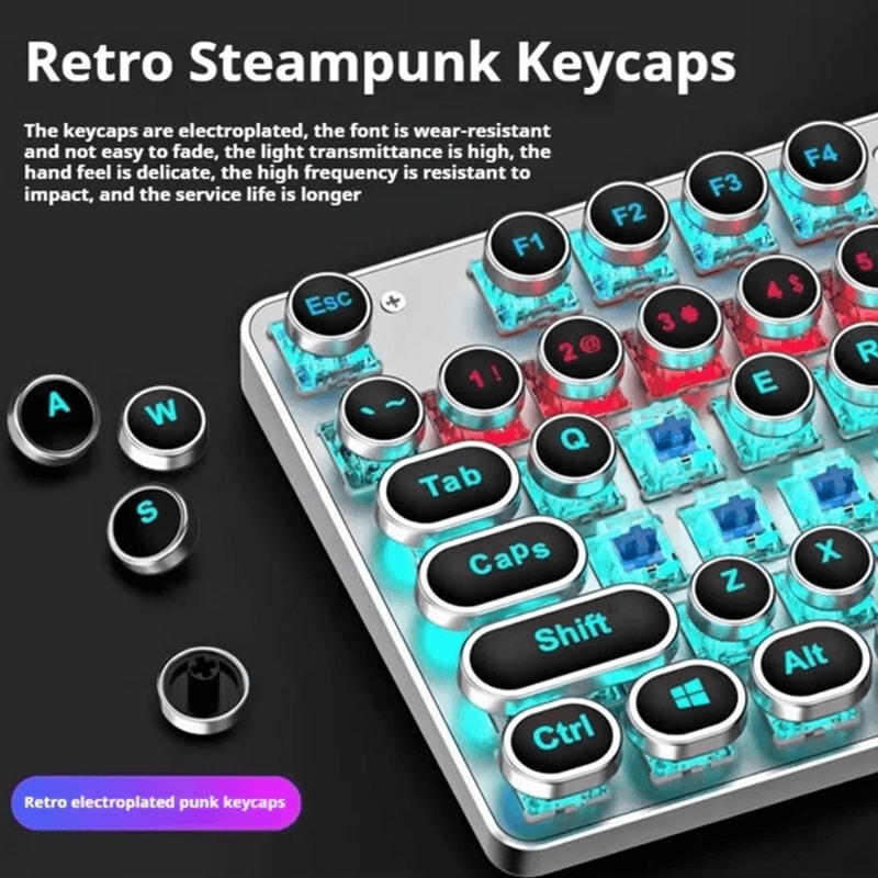 EWEADN Retro Typewriter Mechanical Gaming Keyboard All Metal 104 Key USB Wired 2