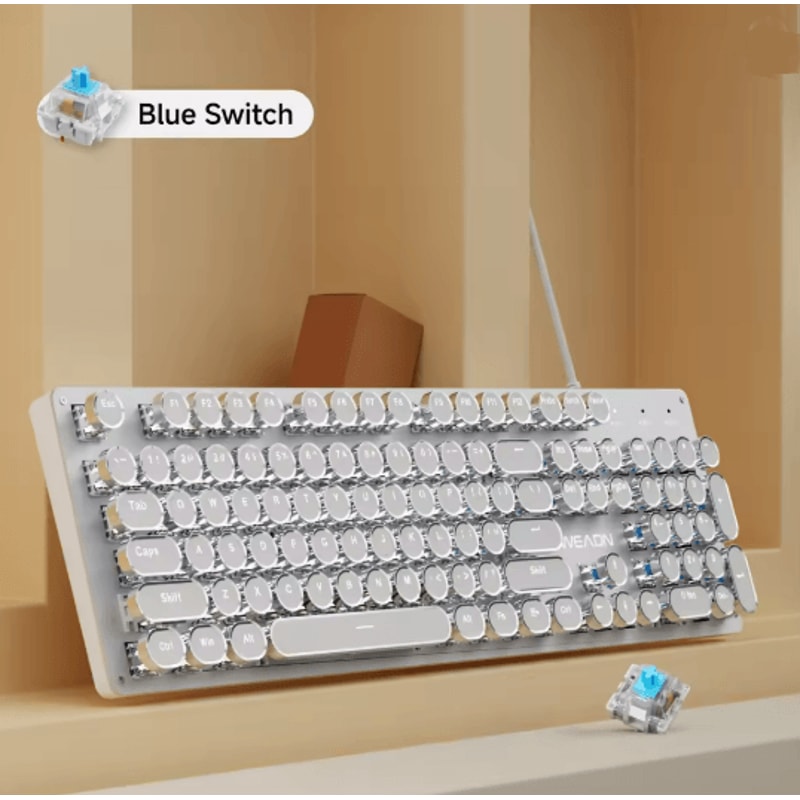EWEADN Retro Typewriter Mechanical Gaming Keyboard All Metal 104 Key USB Wired 3