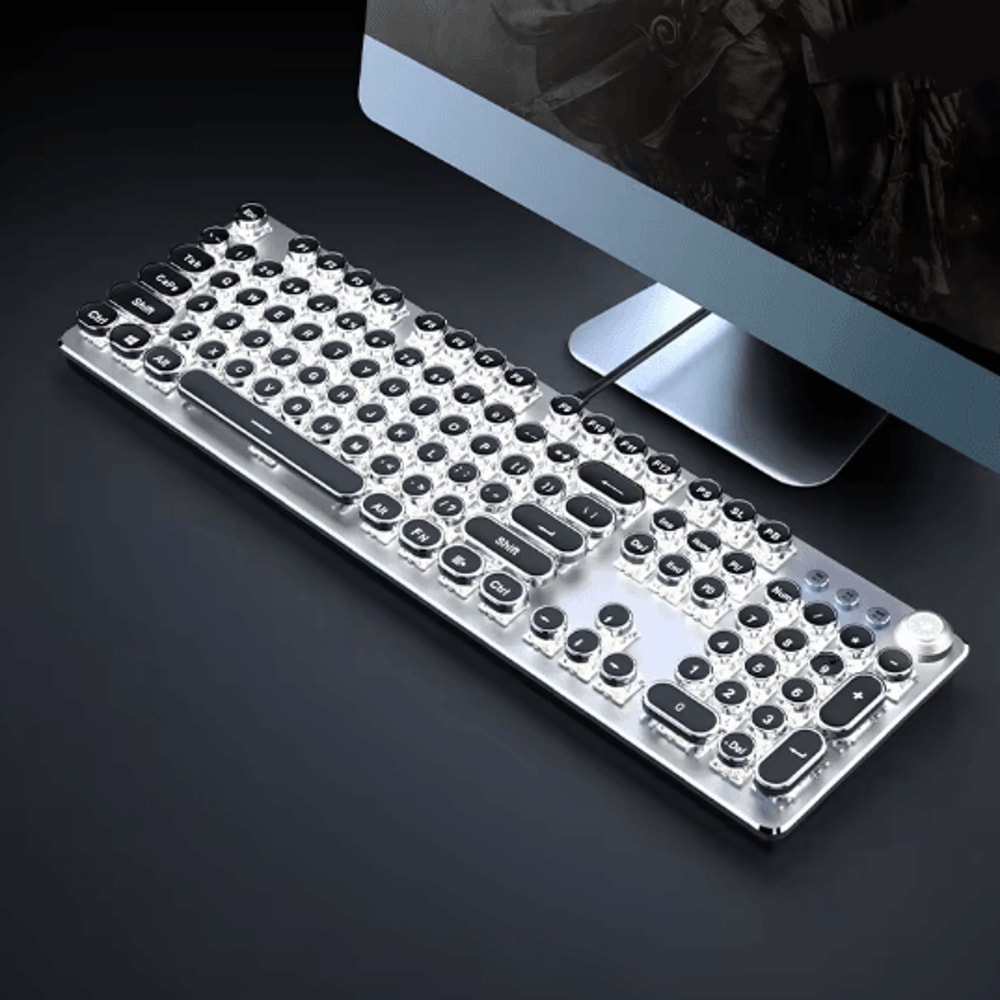 EWEADN Retro Typewriter Mechanical Gaming Keyboard All Metal 104 Key USB Wired 4