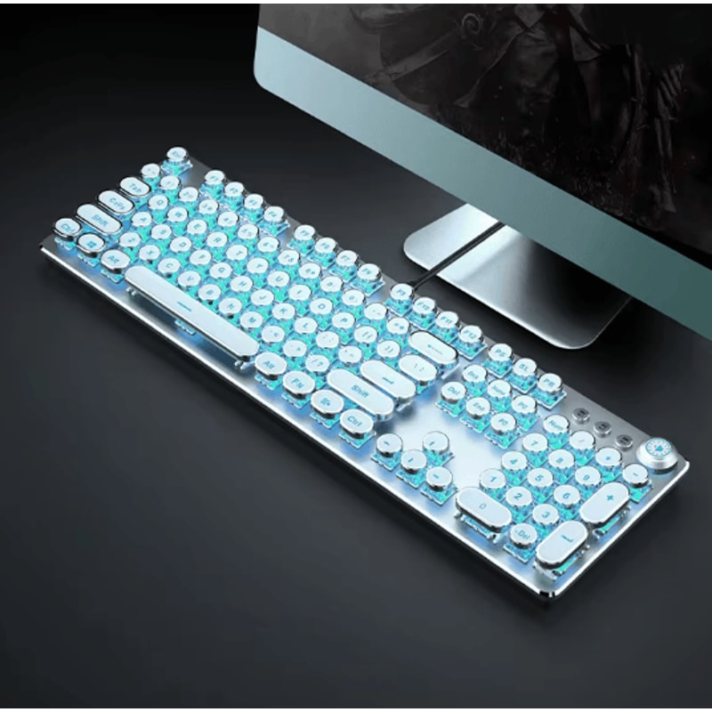 EWEADN Retro Typewriter Mechanical Gaming Keyboard All Metal 104 Key USB Wired 5