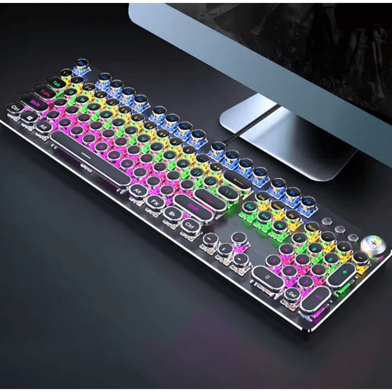 EWEADN Retro Typewriter Mechanical Gaming Keyboard All Metal 104 Key USB Wired 7