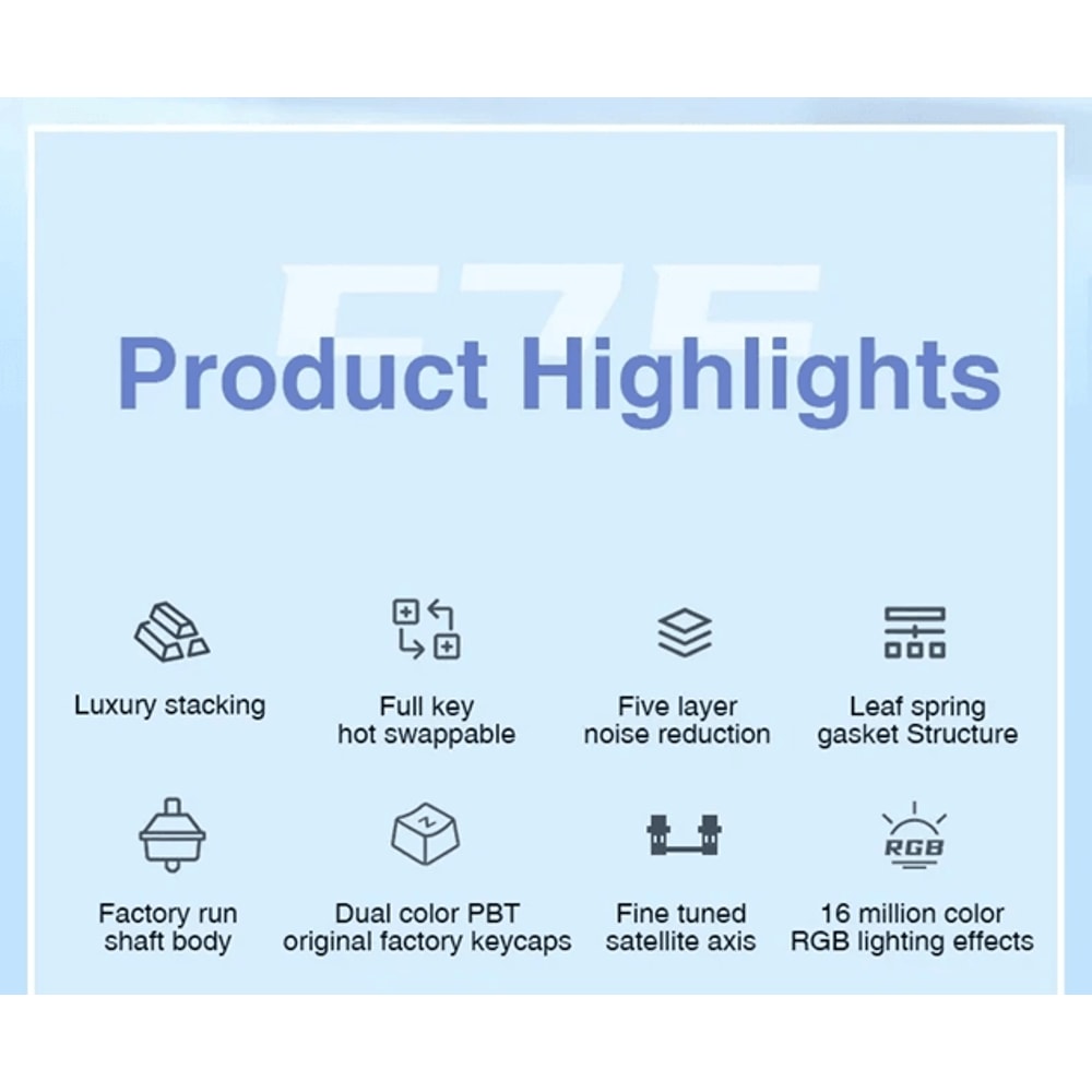 AULA F75 Wireless RGB Mechanical Keyboard 75 Percent Gasket Gaming Layout 2