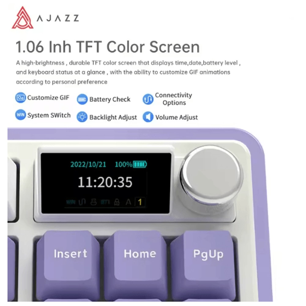 Ajazz AK870 Wireless RGB Mechanical Keyboard 84 Key Hot Swap With TFT Display 1