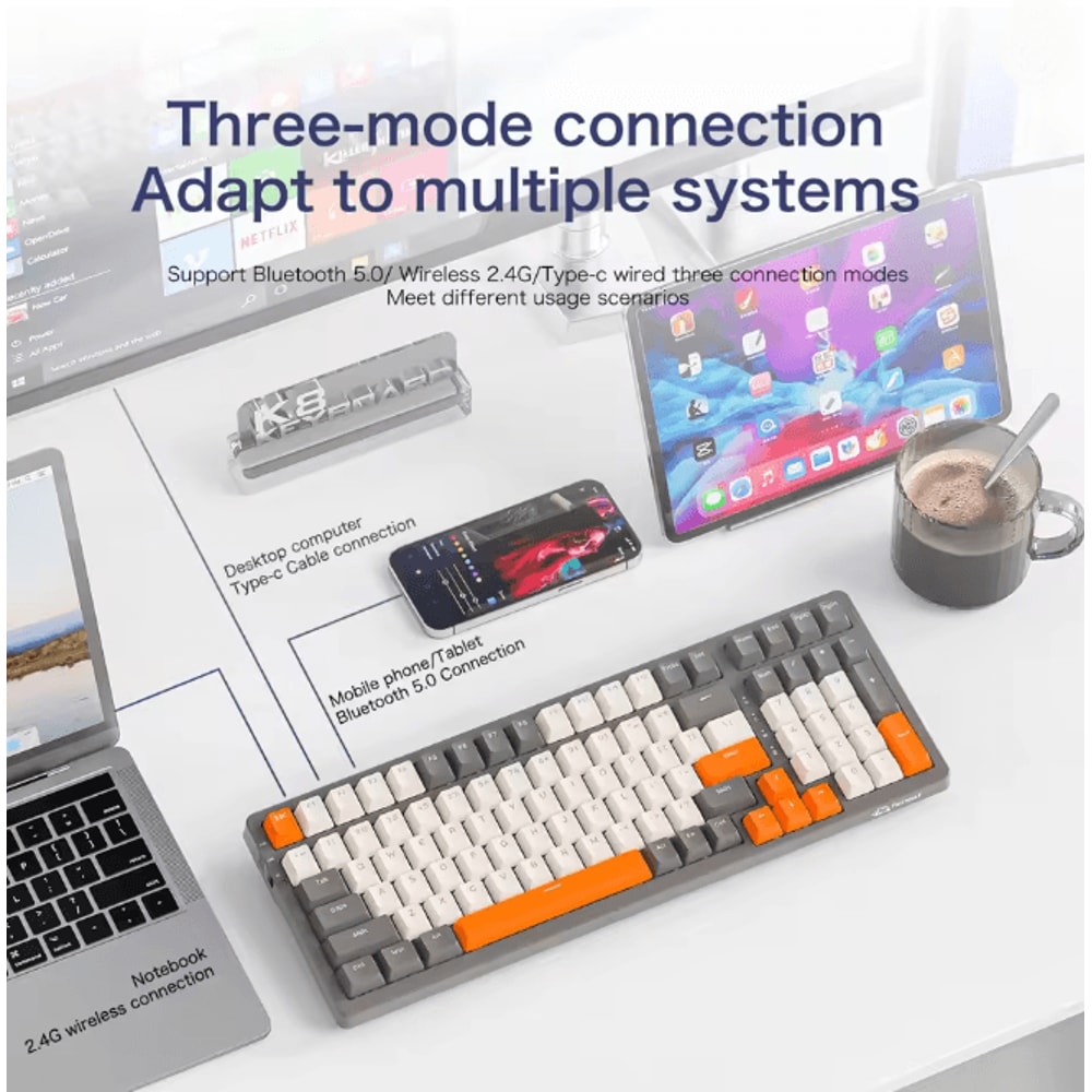 K8 100 Key Wireless Mechanical Keyboard Tri Mode Hot Swappable Gasket Design 1