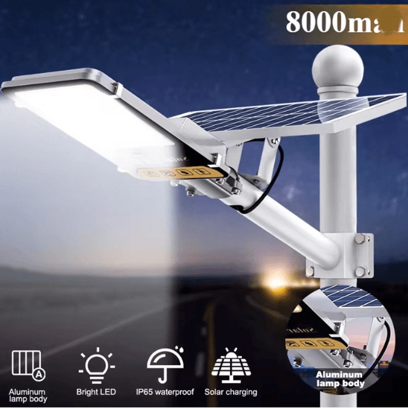 High Power Solar Street Light 8000mAh Waterproof Outdoor Wall And Garage Lamp 0