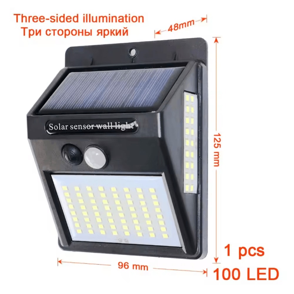 3 Sided Solar Motion Sensor Light 100 LED Outdoor Waterproof Wall Lamp 3