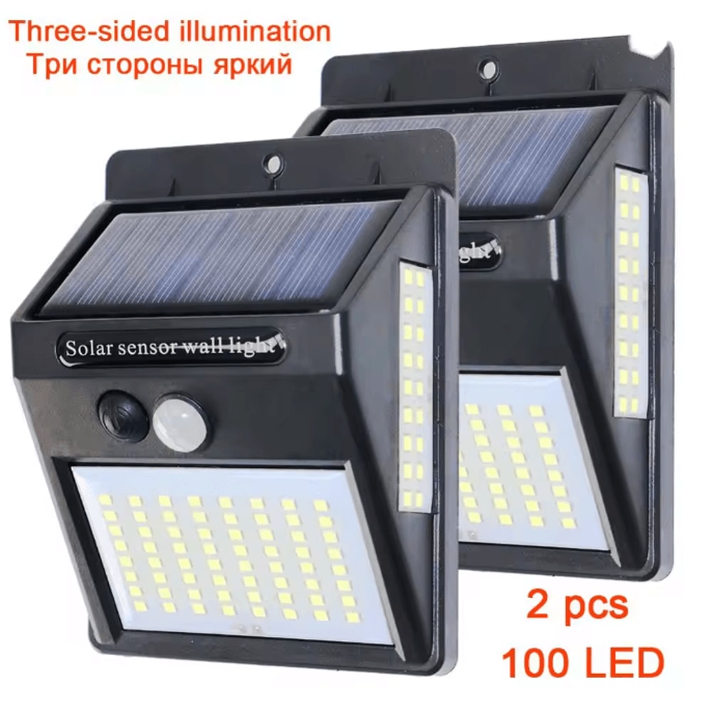 3 Sided Solar Motion Sensor Light 100 LED Outdoor Waterproof Wall Lamp 4