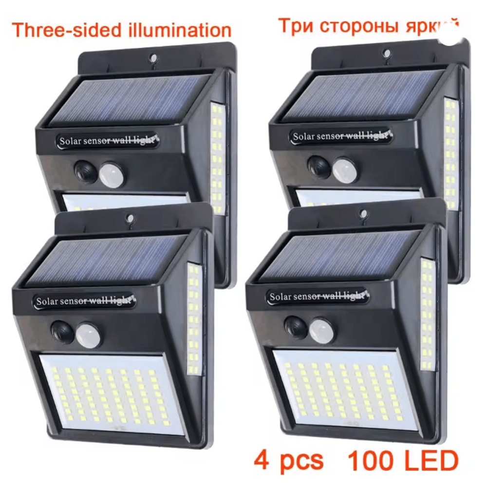 3 Sided Solar Motion Sensor Light 100 LED Outdoor Waterproof Wall Lamp 5