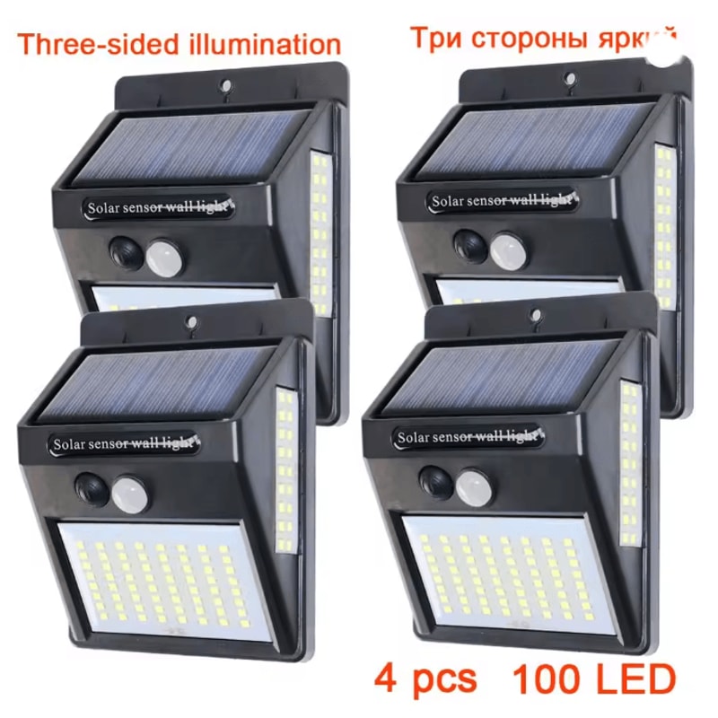 3 Sided Solar Motion Sensor Light 100 LED Outdoor Waterproof Wall Lamp 5