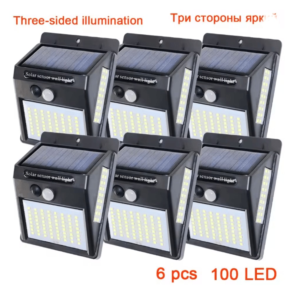 3 Sided Solar Motion Sensor Light 100 LED Outdoor Waterproof Wall Lamp 6