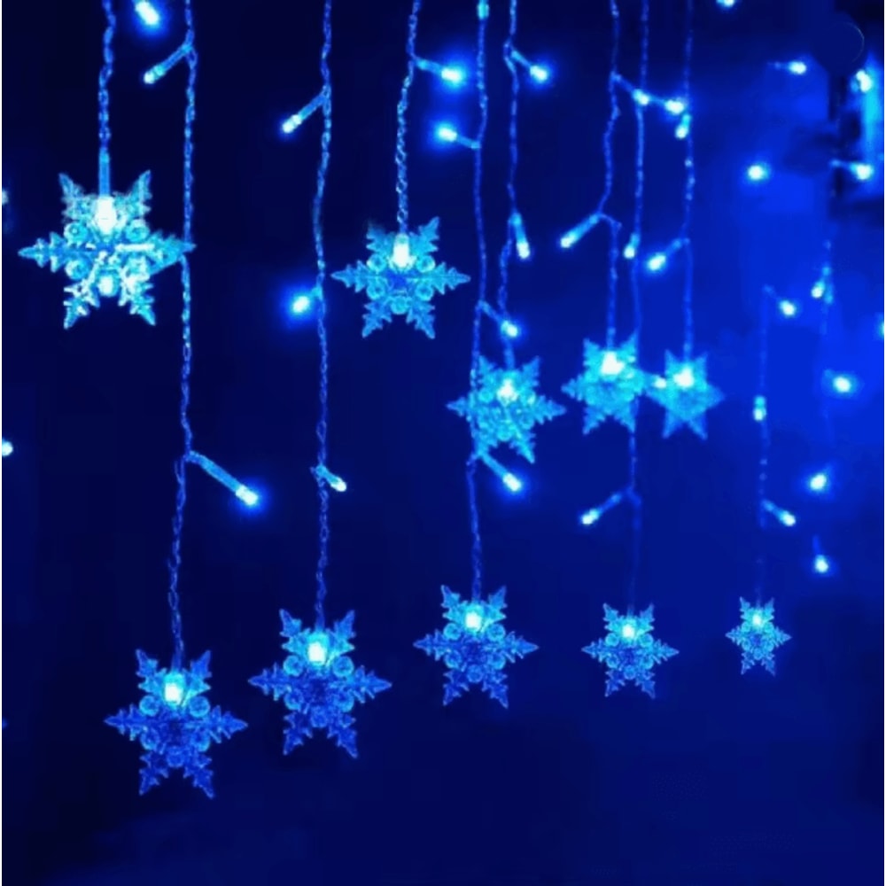 96 LED Solar Snowflake Curtain Lights Waterproof Christmas Decoration 3