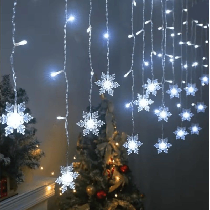 96 LED Solar Snowflake Curtain Lights Waterproof Christmas Decoration 5