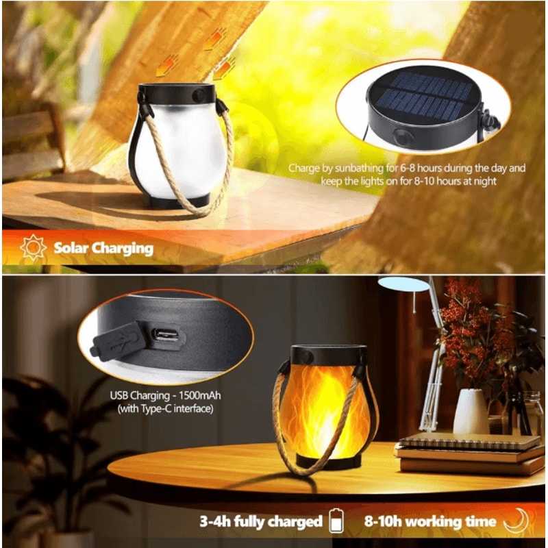 FlameGlow Solar Flickering Lantern With USB Charging 1